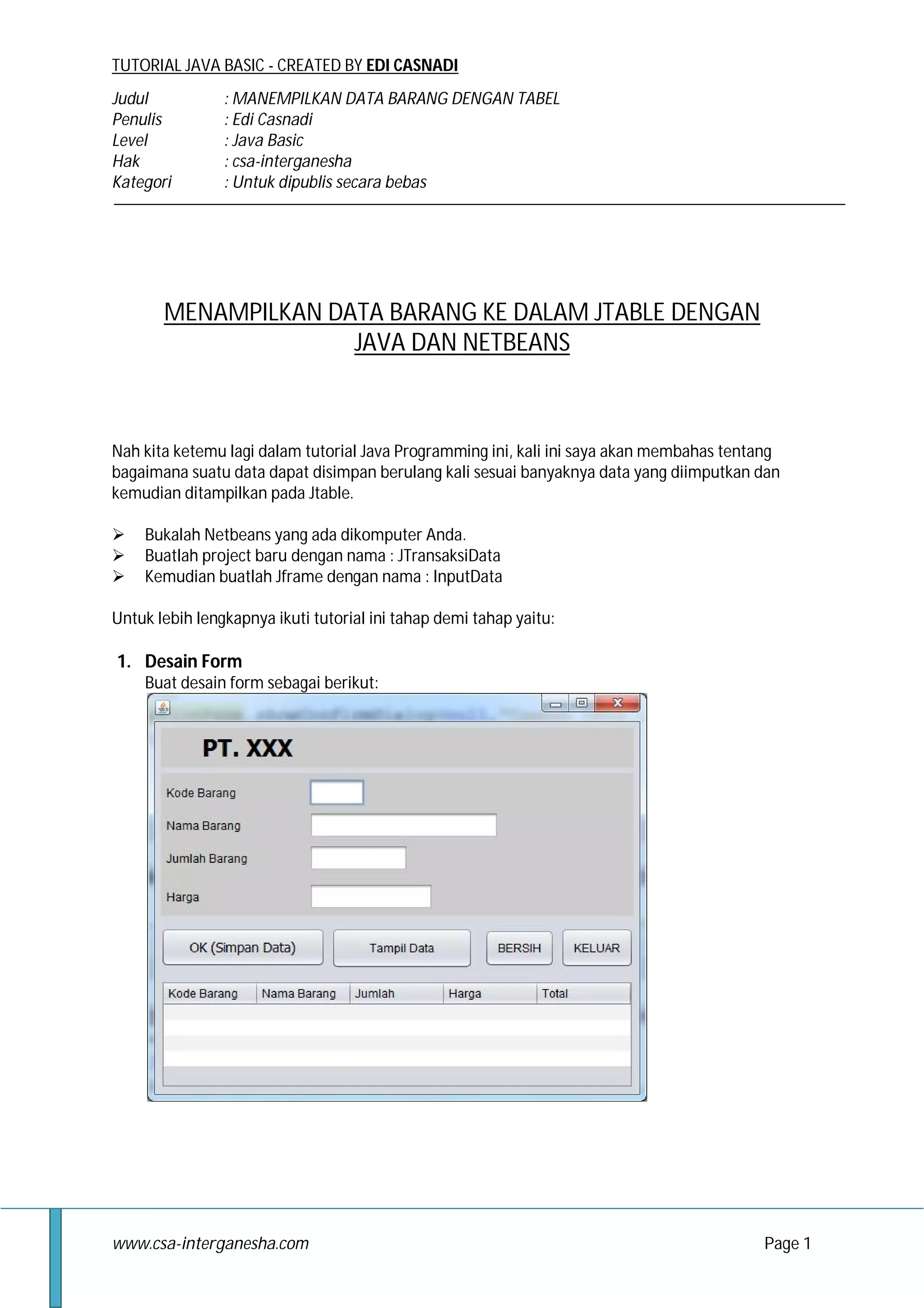 Tampil data di tabel dg Java & netbeans | PDF