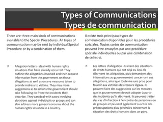 Types of Communications
Types de communication
There are three main kinds of communications
available to the Special Proce...