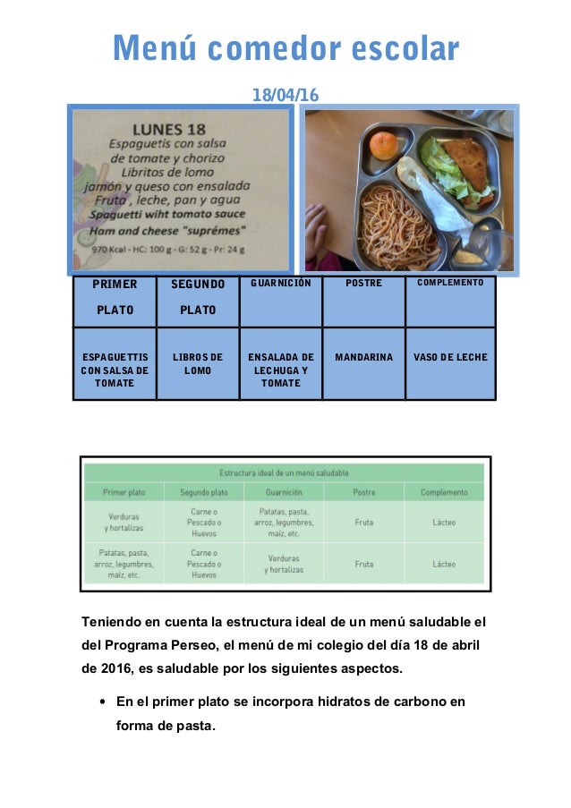 Menú comedor escolar Menú comedor escolar