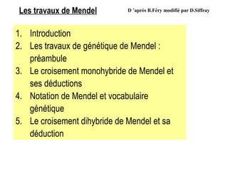 Les travaux de Mendel D ’après B.Féry modifié par D.Siffray 