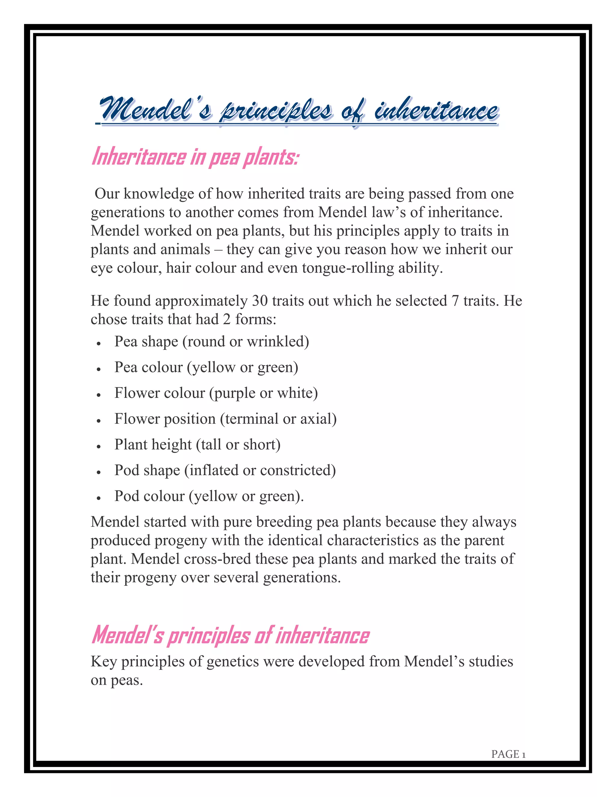 Knowledge Inheritance Mendel's law of inheritance | PDF
