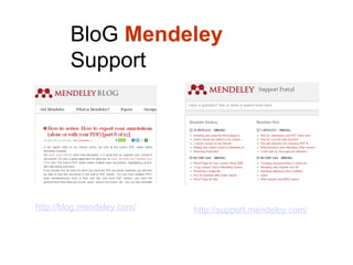 BloG Mendeley
Support
http://support.mendeley.com/
http://blog.mendeley.com/
 