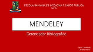 MENDELEY
Gerenciador Bibliográfico
ESCOLA BAHIANA DE MEDICINA E SAÚDE PÚBLICA
GEPIS
Jessica Monteiro
Cátia Palmeira
 