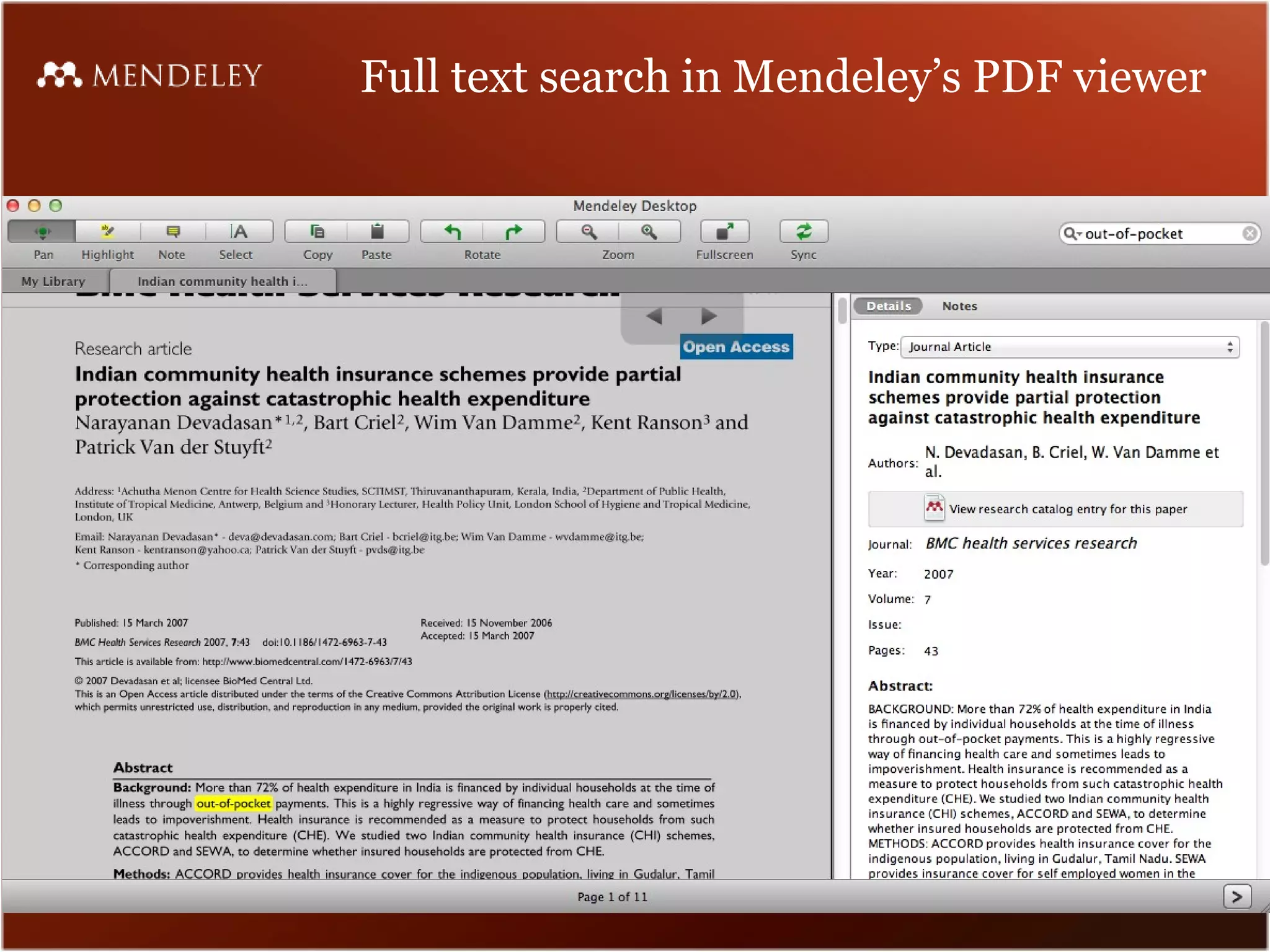 Full text search in Mendeley’s PDF viewer
 