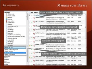 Manage your library

Open attached PDF files in integrated viewer




Documents can be marked read/unread




 Star your favorite papers




 Filter by authors, tags, publications or keywords
 