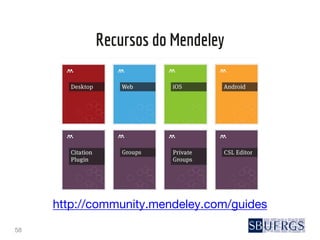 58
Recursos do Mendeley
http://community.mendeley.com/guides
 