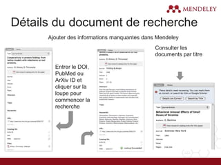 Détails du document de recherche
Entrer le DOI,
PubMed ou
ArXiv ID et
cliquer sur la
loupe pour
commencer la
recherche
Consulter les
documents par titre
Ajouter des informations manquantes dans Mendeley
 