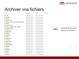 Archiver vos fichiers
Formation de votre
dossier d’archives
 