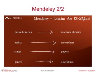Mendeley 2/2




   Formation Mendeley   Alain Marois - 27/04/2010
 