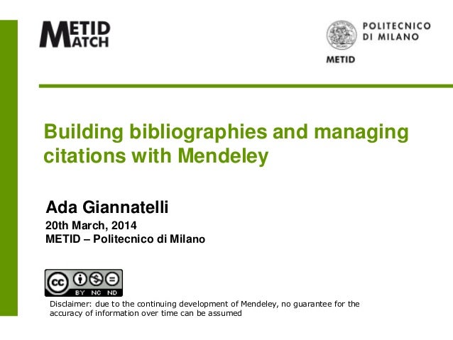 building bibliographies and managing citations with mendeley bibliographies