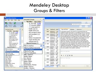 Mendeley Desktop Groups & Filters 