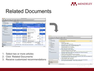 Related Documents
1. Select two or more articles
2. Click ‘Related Documents’
3. Receive customized recommendations
 