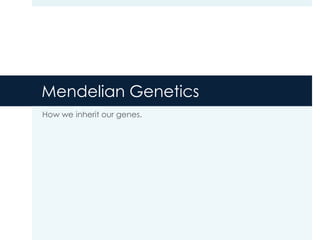 Mendelian Genetics
How we inherit our genes.
 