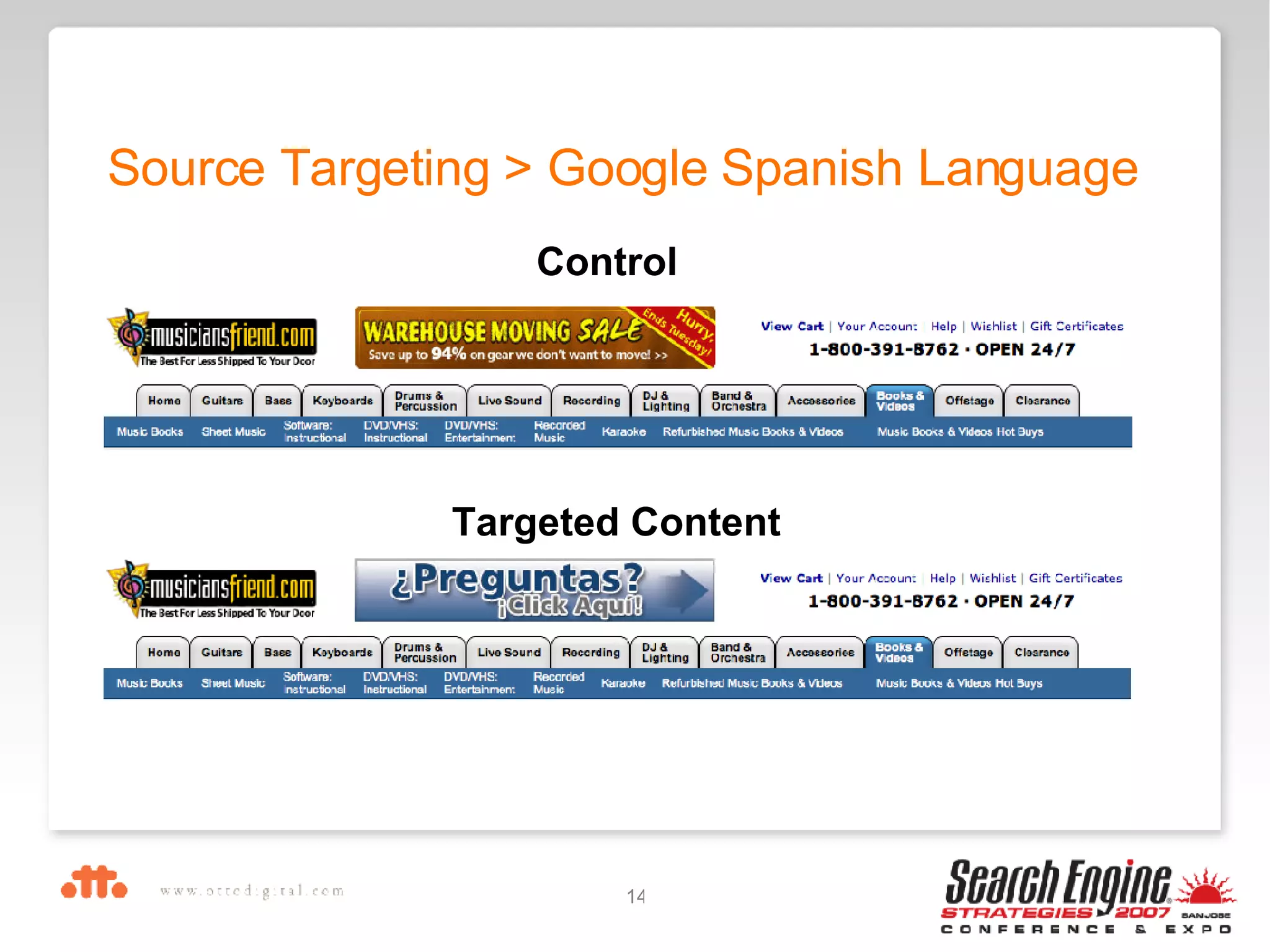 Source Targeting > Google Spanish Language Control Targeted Content 