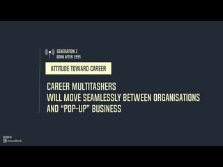 Career Multitaskers
Will move seamlessly between organisations
And “pop-up” business
Attitude toward career
Generation z
Born after 1995
Design by
minorBrick
 