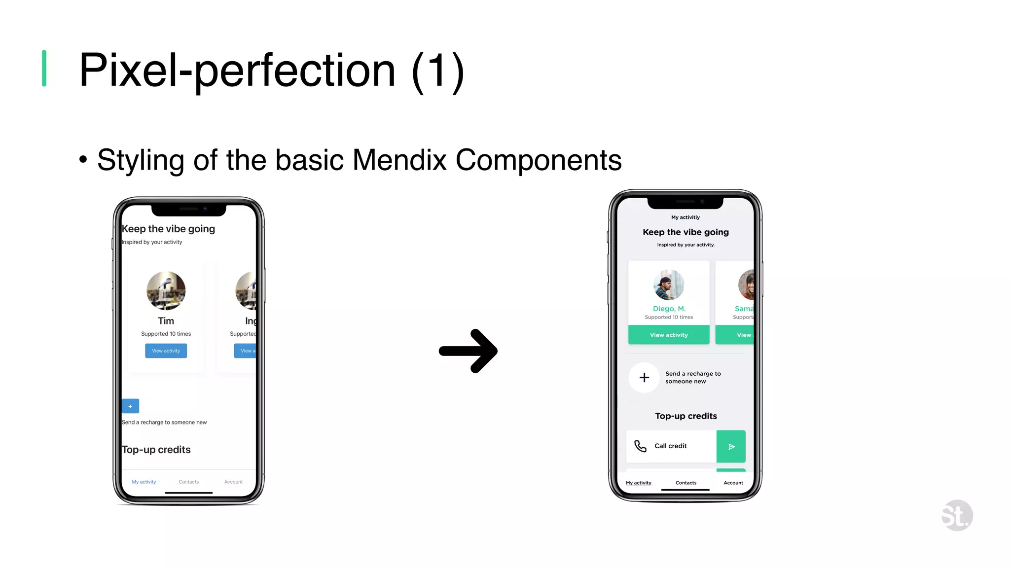 Pixel-perfection (1) • Styling of the basic Mendix Components 