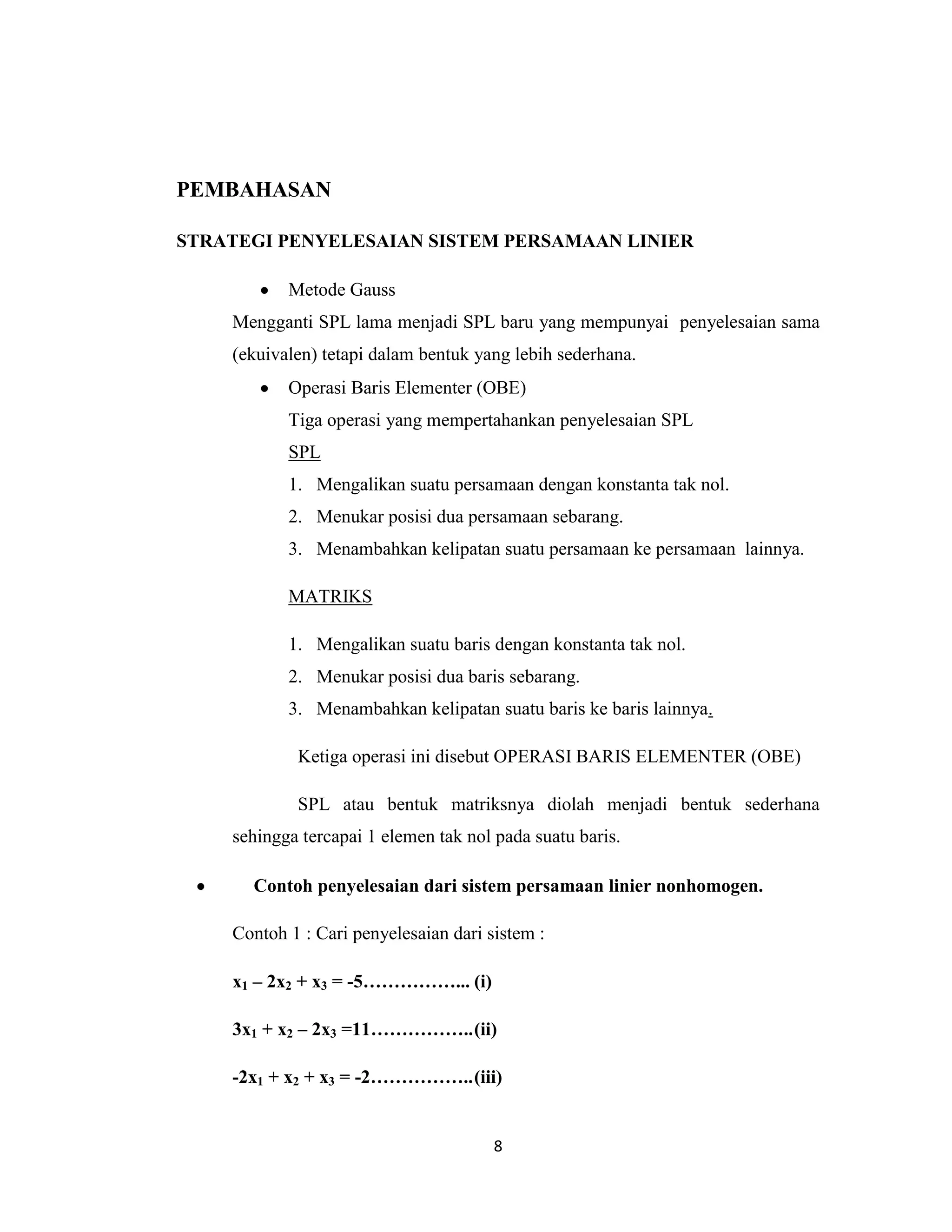 Menentukan sistem persamaan linier dalam bentuk sistem konsisten dan ...