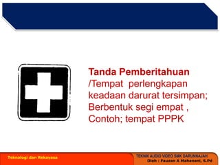 Teknologi dan RekayasaTandaPemberitahuan /Tempatperlengkapankeadaandarurattersimpan; Berbentuksegiempat , Contoh; tempat PPPK