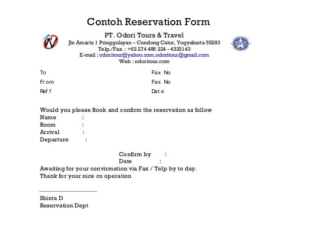 Contoh Surat Bahasa Inggris Tentang Reservation AZUAZURI