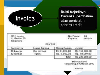 invoice
Bukti terjadinya
transaksi pembelian
atau penjualan
secara kredit
 