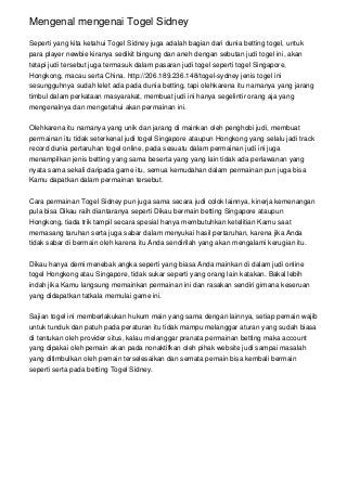 Mengenal mengenai Togel Sidney