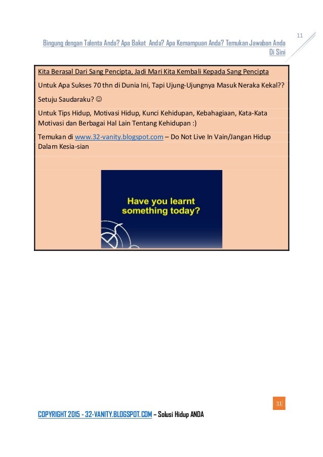 Menggali dan mengetahui bakat, talenta, kemampuan anda