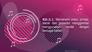 KD.3.1. Memahami unsur, prinsip,
teknik dan prosedur menggambar
menggunakan model dengan
berbagai bahan
Created by Febri Fauzana Putra, S.Pd
 