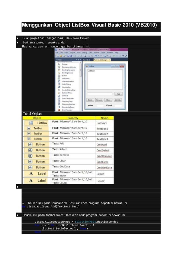 Menggunkan object list box visual basic 2010