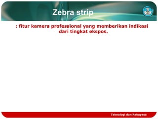 Zebra strip
: fitur kamera professional yang memberikan indikasi
dari tingkat ekspos.

Teknologi dan Rekayasa

 