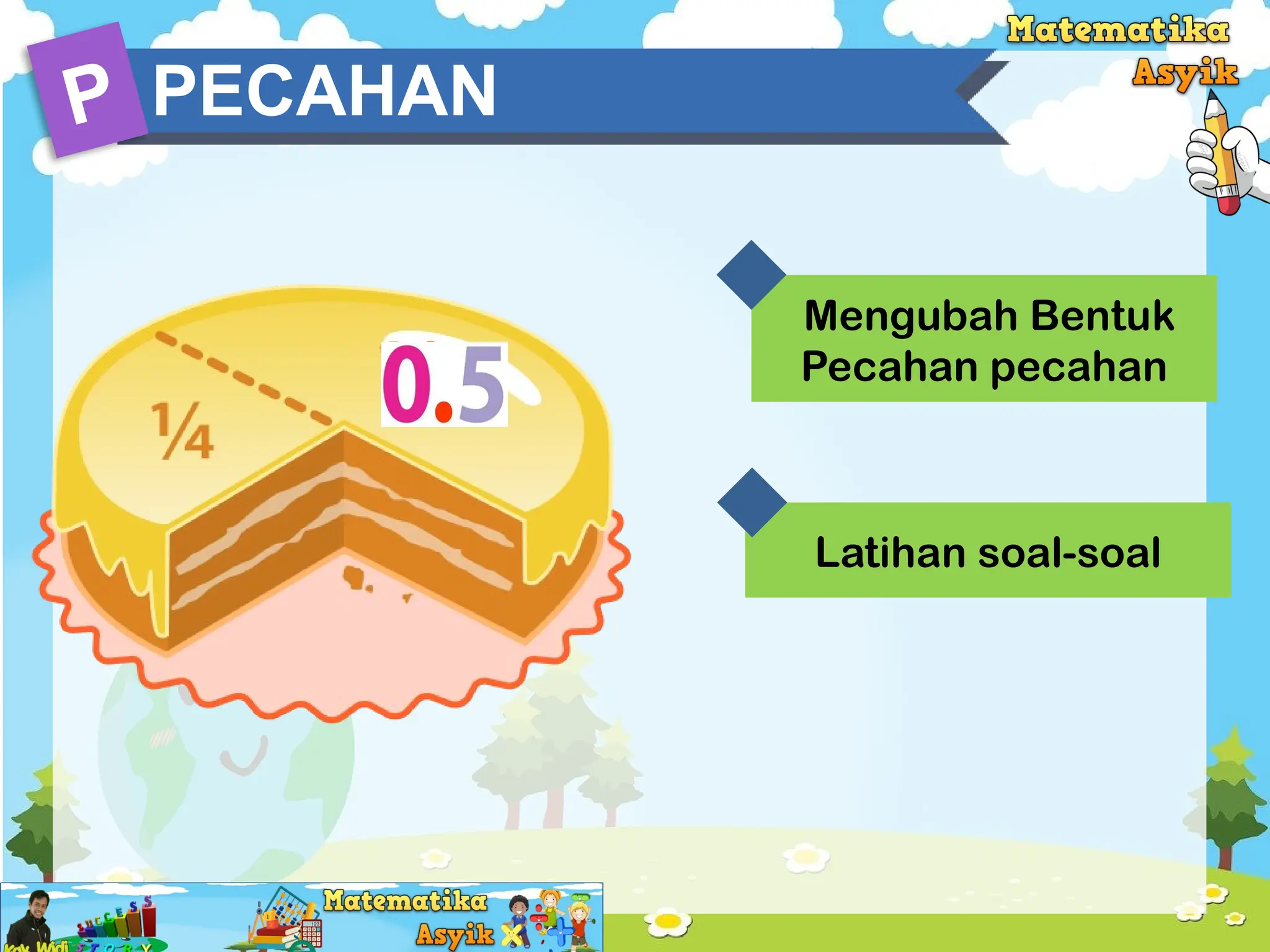 Mengubah Bentuk
Pecahan pecahan
Latihan soal-soal
P PECAHAN
 
