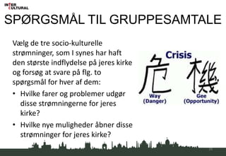 e. KIRKELIG ARBEJDSDELING UNDER OPBRUDDe frie kirkelige organisationerBørne-UngdomsarbejdeDiakoni i Danmark og internationaltMission i Danmark og internationaltDen officielle folkekirkeGudstjenesteKirkelige handlinger: dåb, konfirmation, vielse, begravelseKirkebygninger, kirkegårde, folkeregistrering