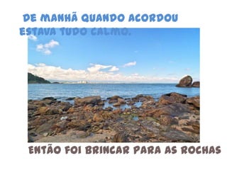  De manhã quando acordou estava tudo calmo.Então foi brincar para as rochas