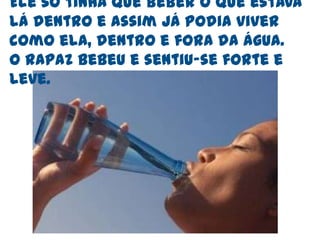 Numa manhã de nevoeiro apareceu uma gaivota com um frasco no bico. Aproximou-se do menino atirou-lhe o frasco e disse que vinha da parte da menina e que ela queria que ele fosse ter com ela ao fundo do mar, pois estava com muitas saudades. 