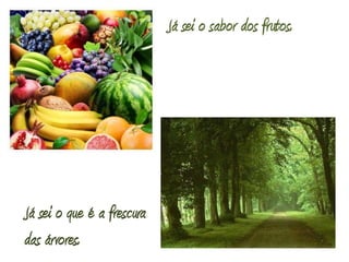 Já sei o sabor dos frutos.Já sei o que é a frescura das árvores.