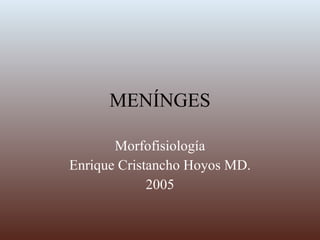 MENÍNGES Morfofisiología Enrique Cristancho Hoyos MD. 2005 