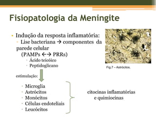 Meningite Pneumocócica – 				Factores de RiscoPneumonia pneumocócicaSinusite ou otite média pneumocócicaAlcoolismoDiabetesEsplenectomiaDeficiência do sistema do complementoTraumatismo craniano com fractura da base do crânio e rinorreia de LCR