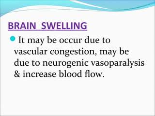 BRAIN SWELLING
It may be occur due to

vascular congestion, may be
due to neurogenic vasoparalysis
& increase blood flow.

 