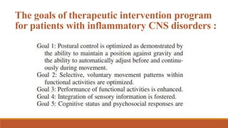 The goals of therapeutic intervention program
for patients with inflammatory CNS disorders :
 