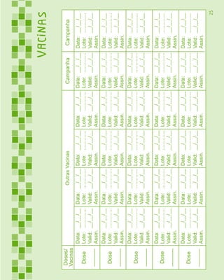 VACInas
Doses/                                    Outras Vacinas                                      Campanha            Campanha
Vacinas
           Data: __/__/__ Data: __/__/__ Data: __/__/__ Data: __/__/__ Data: __/__/__ Data: __/__/__
 Dose Lote: .............. Lote: .............. Lote: .............. Lote: .............. Lote: .............. Lote: ..............
______ Valid: __/__/__ Valid: __/__/__ Valid: __/__/__ Valid: __/__/__ Valid: __/__/__ Valid: __/__/__
           Assin.          Assin.               Assin.               Assin.               Assin.               Assin.
       Data: __/__/__ Data: __/__/__ Data: __/__/__ Data: __/__/__ Data: __/__/__ Data: __/__/__
 Dose Lote: .............. Lote: .............. Lote: .............. Lote: .............. Lote: .............. Lote: ..............
______ Valid: __/__/__ Valid: __/__/__ Valid: __/__/__ Valid: __/__/__ Valid: __/__/__ Valid: __/__/__
       Assin.              Assin.               Assin.               Assin.               Assin.               Assin.
       Data: __/__/__ Data: __/__/__ Data: __/__/__ Data: __/__/__ Data: __/__/__ Data: __/__/__
 Dose Lote: .............. Lote: .............. Lote: .............. Lote: .............. Lote: .............. Lote: ..............
______ Valid: __/__/__ Valid: __/__/__ Valid: __/__/__ Valid: __/__/__ Valid: __/__/__ Valid: __/__/__
       Assin.              Assin.               Assin.               Assin.               Assin.               Assin.
           Data: __/__/__ Data: __/__/__ Data: __/__/__ Data: __/__/__ Data: __/__/__ Data: __/__/__
 Dose Lote: .............. Lote: .............. Lote: .............. Lote: .............. Lote: .............. Lote: ..............
______ Valid: __/__/__ Valid: __/__/__ Valid: __/__/__ Valid: __/__/__ Valid: __/__/__ Valid: __/__/__
           Assin.               Assin.              Assin.              Assin.              Assin.              Assin.
       Data: __/__/__ Data: __/__/__ Data: __/__/__ Data: __/__/__ Data: __/__/__ Data: __/__/__
 Dose Lote: .............. Lote: .............. Lote: .............. Lote: .............. Lote: .............. Lote: ..............
______ Valid: __/__/__ Valid: __/__/__ Valid: __/__/__ Valid: __/__/__ Valid: __/__/__ Valid: __/__/__
       Assin.              Assin.               Assin.               Assin.               Assin.               Assin.
                                                                                                                                 25
 