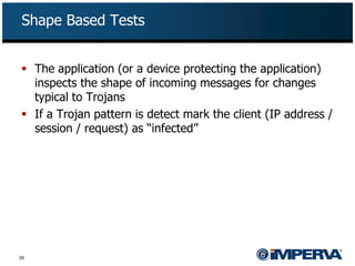 Shape Based Tests


 The application (or a device protecting the application)
  inspects the shape of incoming messages f...