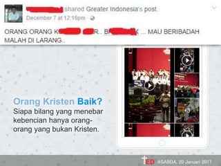 Orang Kristen Baik?
Siapa bilang yang menebar
kebencian hanya orang-
orang yang bukan Kristen.
Place your screenshot here
@SABDA, 20 Januari 2017
 