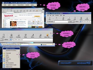TITLE
                          MENU
        BAR
                           BAR




               ADDRES
                S BAR



                 STATUS
                   BAR



TASK
PANE
 