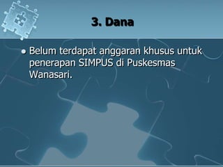 3. DanaBelumterdapatanggarankhususuntukpenerapan SIMPUS diPuskesmasWanasari.