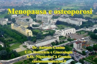 Menopausa e osteoporosi

Dr. Antonio Canino
U.O. Ostetricia e Ginecologia
A.O. Niguarda Cà Granda
caninoantonio@iol.it

 