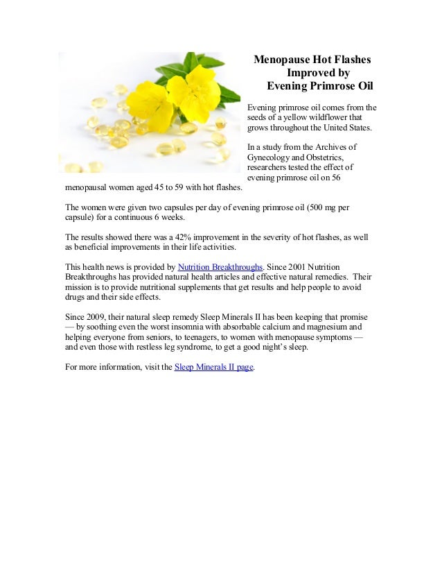Menopause hot flashes improved by evening primrose oil