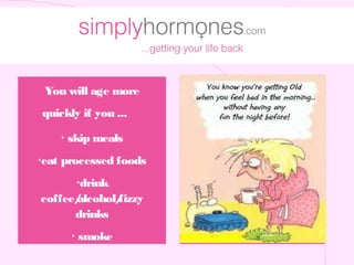 You will age more
quickly if you ...

       •   skip meals
•eat   processed foods
               •drink
coffee/
      alcohol/
             fizzy
      drinks
           •   smoke
 
