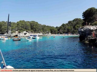 Cala Macarella enclave paradisíaco de aguas turquesas y arena fina, con su imponente encinar.
 