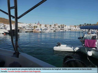 Fornells es un puerto con una gran bahía de más de 3 kilómetros de longitud. Salidas para excursión en barco desde
Fornells: Fornells-Sanitja-Cavalleria-Cala Pregonda.
 