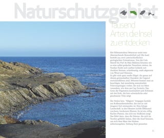 Naturschutzgebiet
           Tausend
           Arten, die Insel
           zu entdecken
            Die Höhenstruktur Menorcas weist eine
            überraschende Besonderheit auf: Die Insel
            besteht aus zwei unterschiedlichen
            geologischen Formationen. Von der Cala
            Morell bis Port de Maó (Mahon) könnten wir
            so eine selbst gedachte Trennlinie ziehen. Im
            Norden findet sich uraltes Gelände mit
            dunklen Steinen, schieferartig, stark abgenutzt
            von Wind und Stürmen.
            Es gibt viele ganz sanfte Hügel, die genau auf
            diesen greisenhaften Charakter der Gegend
            zurückzuführen sind. Mitunter kommt man an
            knochigen, fast mondartig anmutenden
            Felsvorsprüngen vorbei, die sich ins Meer
            versenken, wie dem am Cap Favàritx. Das
            Grün der Vegetation kontrastiert aufs Schönste
            mit der Erde, die hier schwärzliche oder
            graubraune Töne zeigt.

            Der Süden bzw. “Migjorn” hingegen besteht
            aus Kalksandsteinboden, der erst in viel
            jüngerer Zeit entstanden ist. Eine felsige
            Landschaft, in der Oleaster (wilde Ölbäume)
            wachsen, trockenere Ebenen. Es ist ein völlig
            flaches Plateau, das sich zur Südküste neigt.
            Das führt dazu, dass die Stürme, die sich im
            Norden gebildet haben, über die Insel brausen,
            um sich dem Meer des Südens
            anheimzugeben. Entlang ihrer gesamten


                                                         11
 