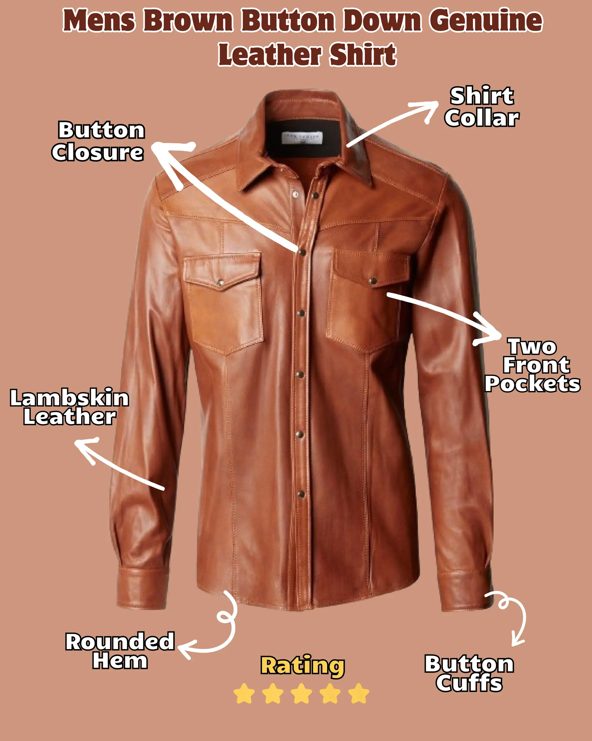 Men's Brown Button Down Genuine Leather Shirt PDF